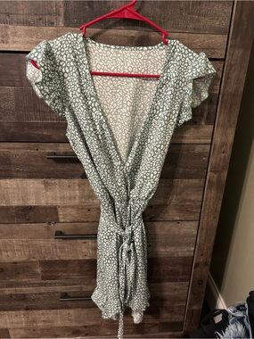 Women's Sage Green Printed Wrap Dress